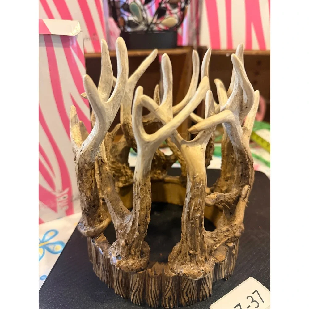 Pink Zebra Retired Rustic Faux Antler Candle Holder Centerpiece Brown